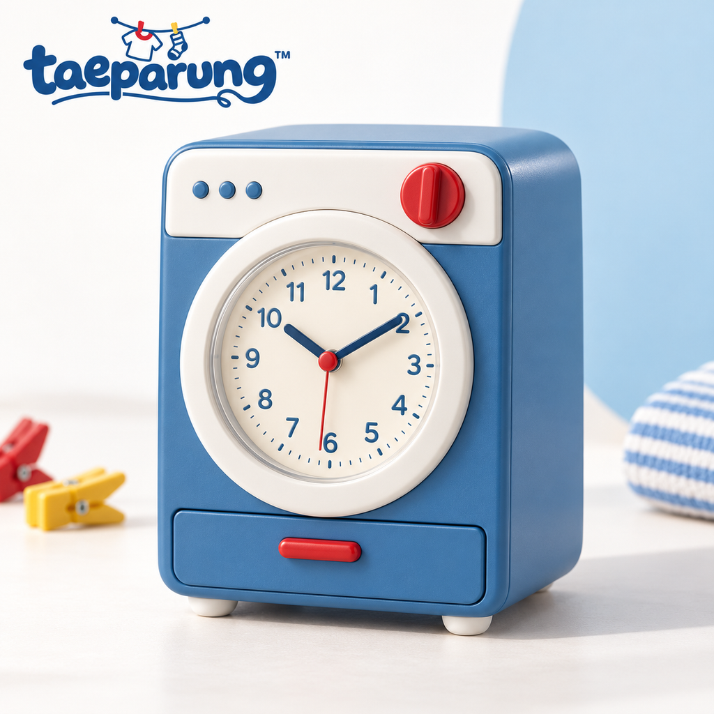 taeparung™ Spin Cycle Washing Machine Desk Clock — Analog Table Clock with Mini Storage Drawer, Laundry Room & Office Decor