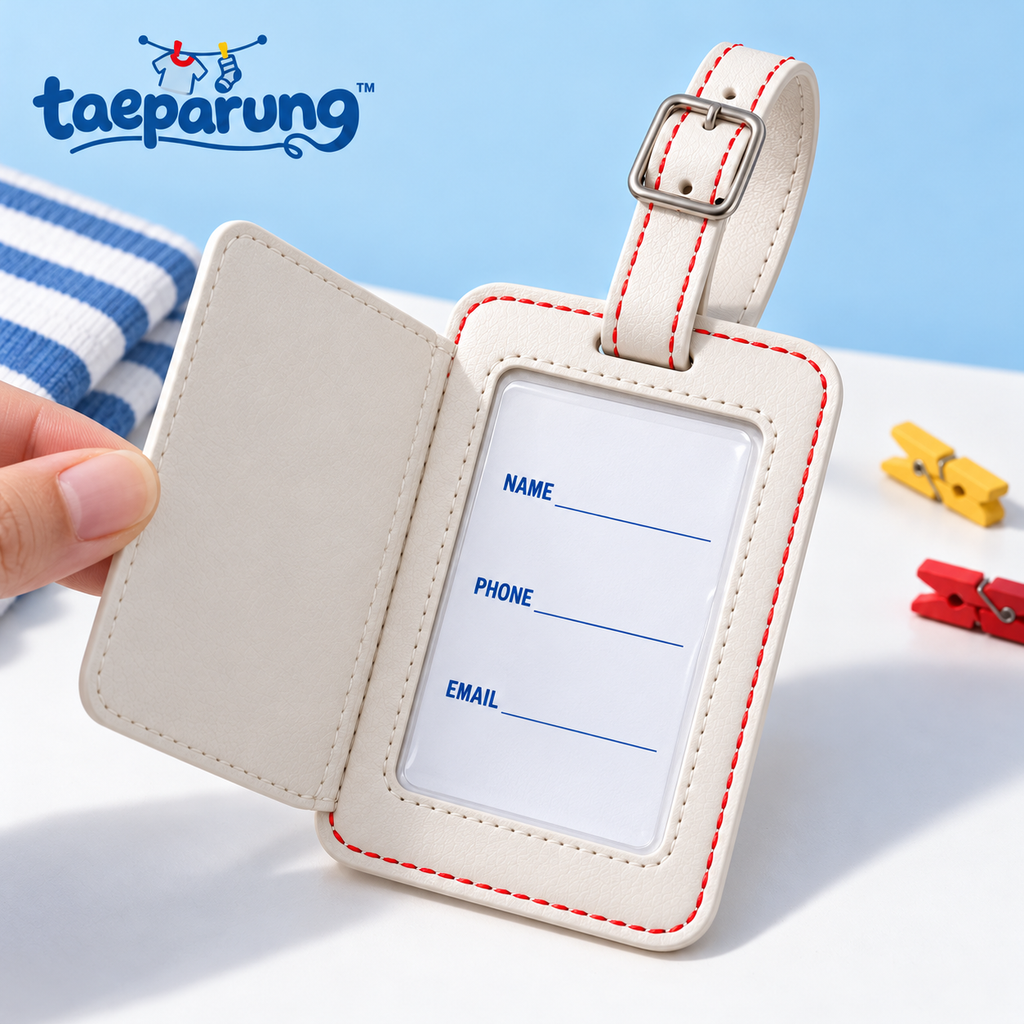 taeparung™ Care Label Luggage Tag — Laundry Label-Inspired Bag ID with Privacy Flap & Adjustable Strap for Suitcases and Backpacks