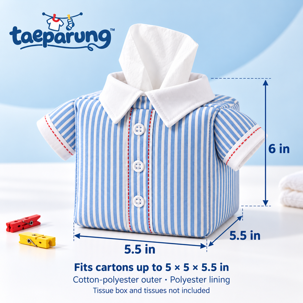 taeparung™ Fresh Collar Shirt Tissue Box Cover — Fabric Cube Tissue Holder with Collar Opening, Decorative Desk & Bathroom Accessory