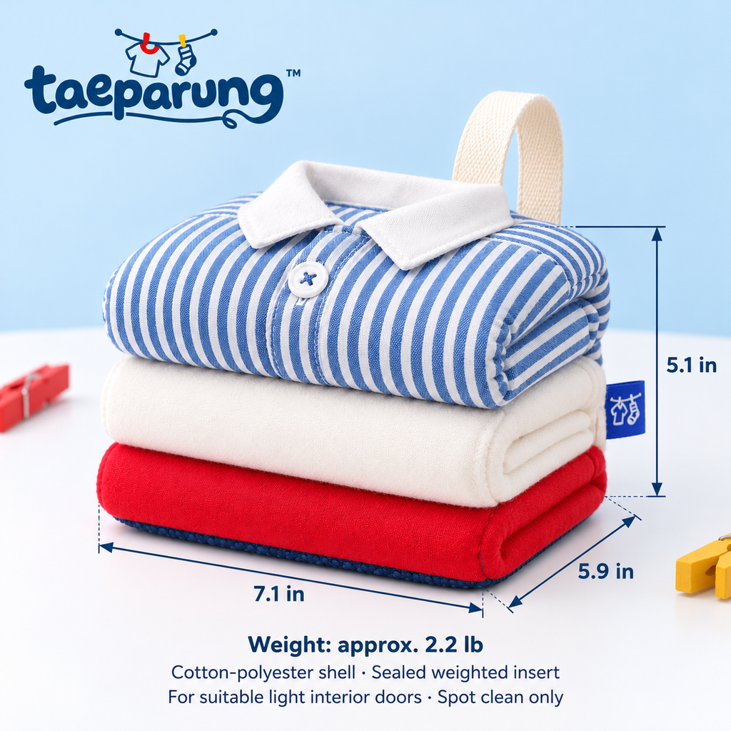 taeparung™ Folded & Done Weighted Fabric Doorstop — Stacked Laundry Door Holder with Carry Loop for Indoor Rooms