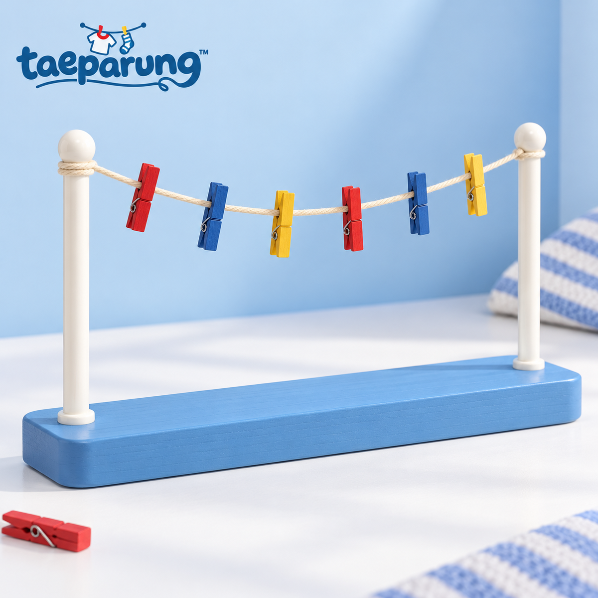 taeparung™ Line Up Clothesline Photo Display — Freestanding Desktop Picture Holder with Mini Clothespin Clips for Photos & Notes