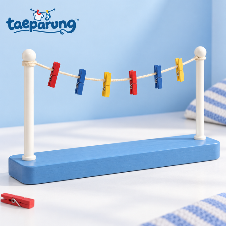 taeparung™ Line Up Clothesline Photo Display — Freestanding Desktop Picture Holder with Mini Clothespin Clips for Photos & Notes